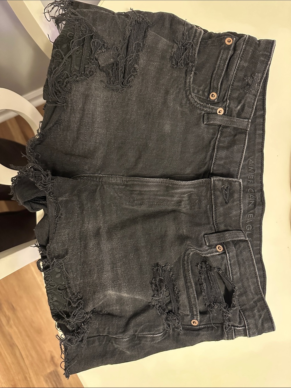 American Eagle Distressed Black Denim Cutoff Shorts